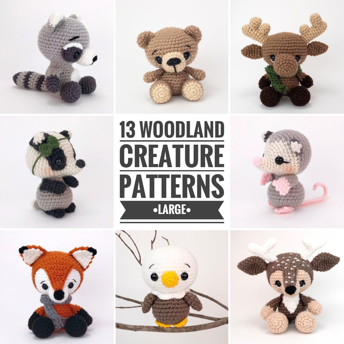 13 Large Woodland Animals Amigurumi Crochet Pattern Pack Theresas